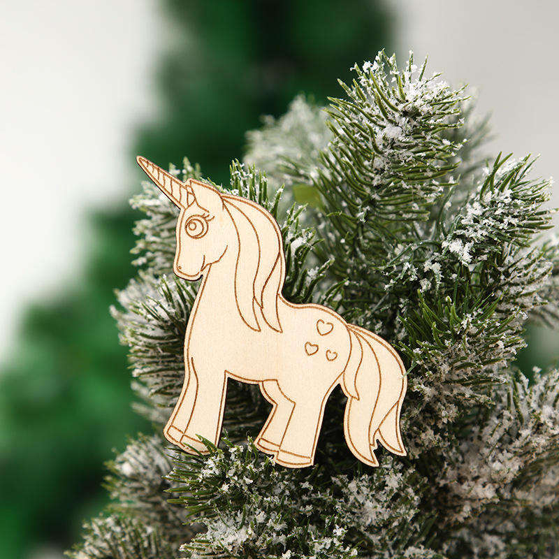 Wooden Christmas Gifts Interior Decoration Unicorn Wooden Pendant DIY Christmas Accessories Hanging Ornaments