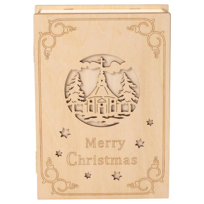 Wooden Christmas Box Gifts With Lights Custom Wooden Box Hot Selling Christmas Decoration