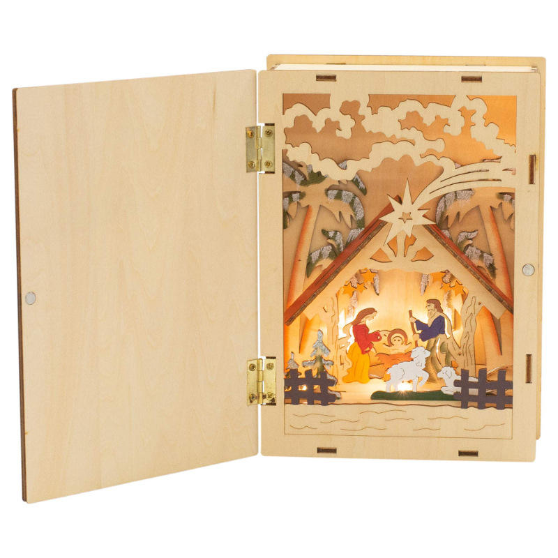 Wooden Christmas Box Gifts With Lights Custom Wooden Box Hot Selling Christmas Decoration