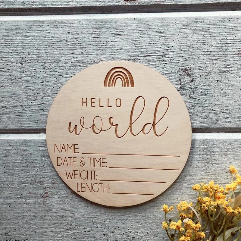 Newborn Birth Announcement Card Building Blocks Wooden Baby Milestones