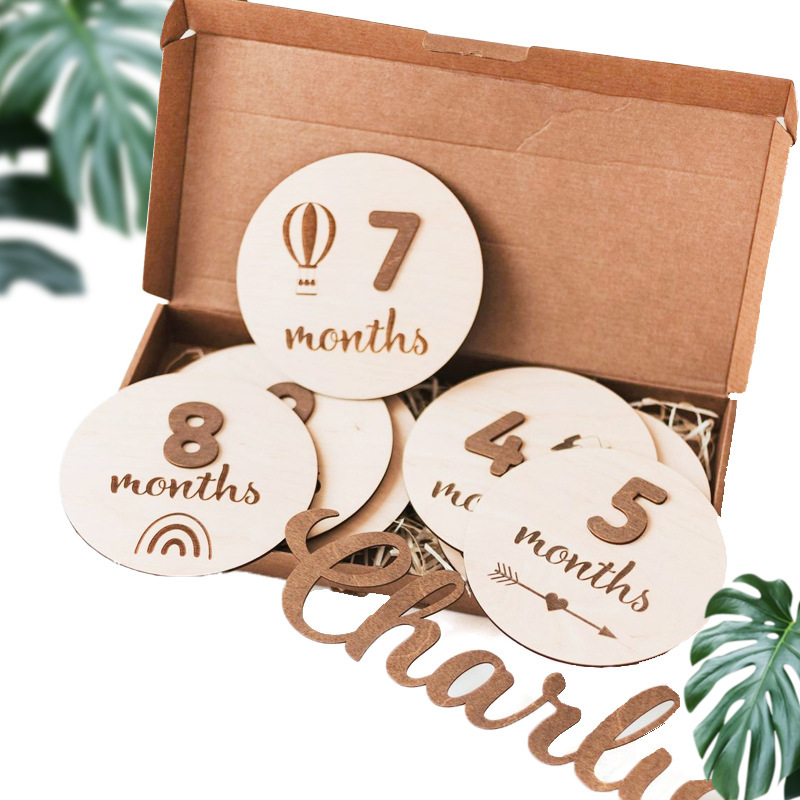 Newborn Birth Announcement Card Building Blocks Wooden Baby Milestones