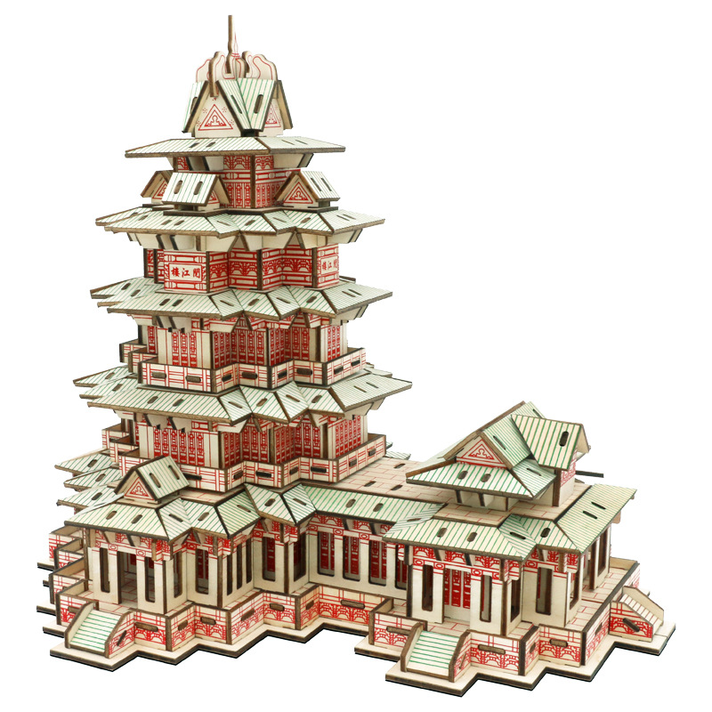 3D wooden jigsaw puzzle three-dimensional puzzle board children's educational model of Chinese ancient style
