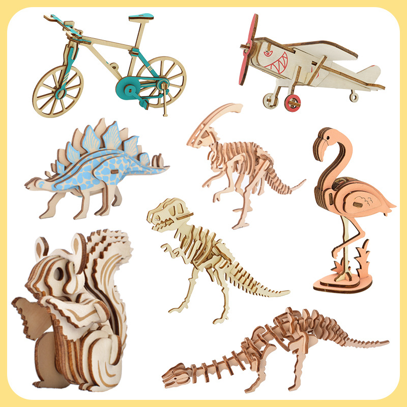 3D Wooden Puzzle Simulation Animal Dinosaur Assembly DIY Model