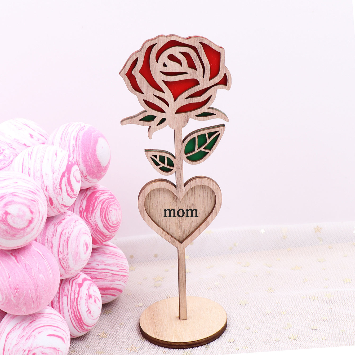 Valentine's Day Gift Wooden Rose Ornament