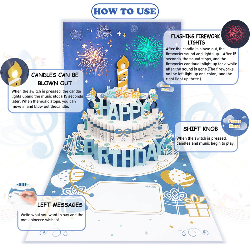 Music 3D Pop Up Gift Card Happy Birthday Handmade Greeting Card