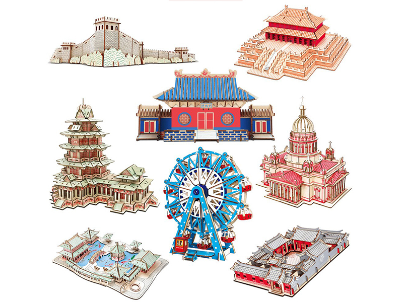 3D wooden jigsaw puzzle three-dimensional puzzle board children's educational model of Chinese ancient style