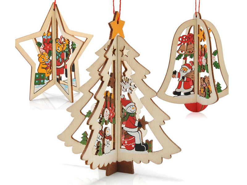 Different Shapes Of Wood Chips DIY Christmas Decoration Ornaments Wooden Crafts