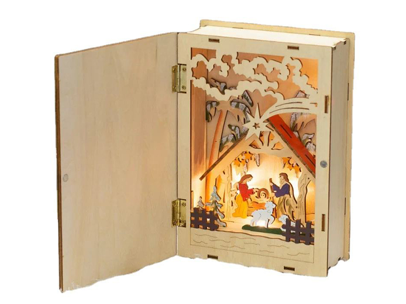Wooden Christmas Box Gifts With Lights Custom Wooden Box Hot Selling Christmas Decoration