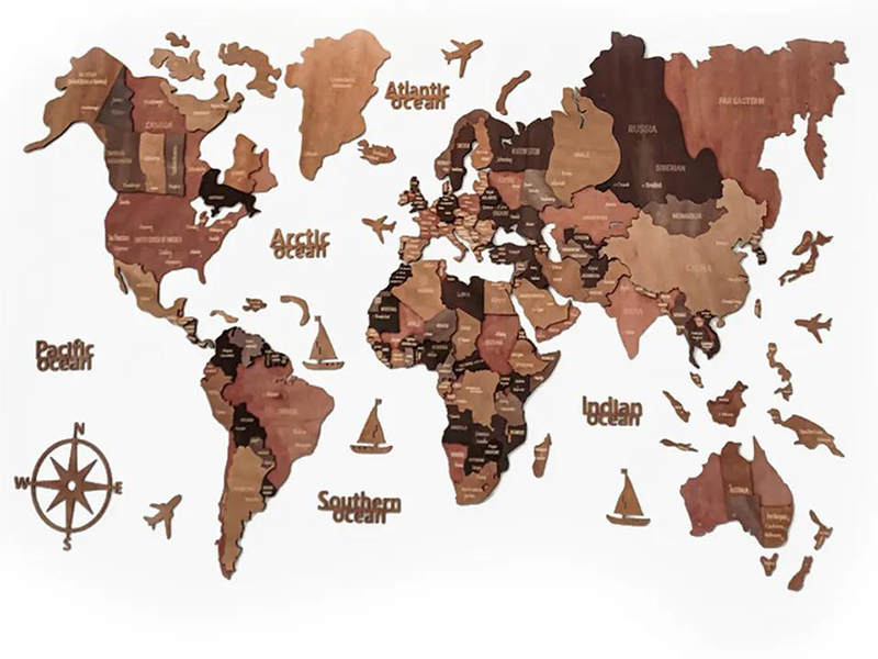 Wall Decoration 3D Wooden World Map