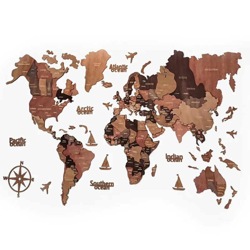 3d wooden world map