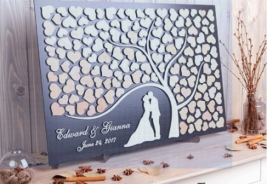 3D wooden Guest Book Personalized Unique Wedding Tree Guest Book Wood Rustic