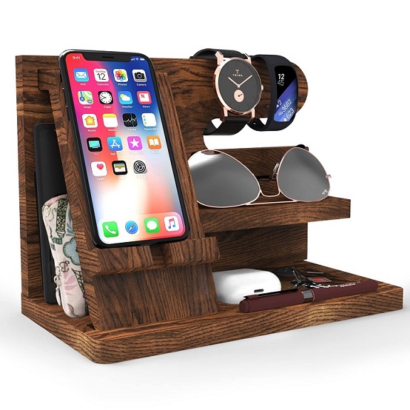 Wood Docking Station for Men and Phone Organizer Station Wood Docking Station for Men and Phone Organizer Station