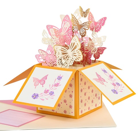 Valentine's Day Wedding Anniversary Gift Card Mother's Day Mom's Gift Pink Butterfly 3D Pop up Birthday Card