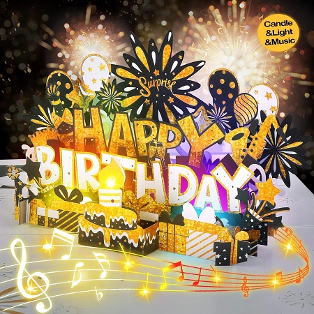 Cartão pop-up de música de feliz aniversário, presentes para ele ou ela