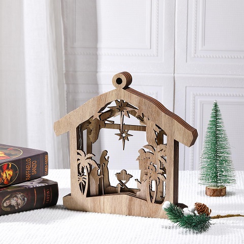 Wooden Hand Painted Figure Nativity for Home Tabletop Mantel Display