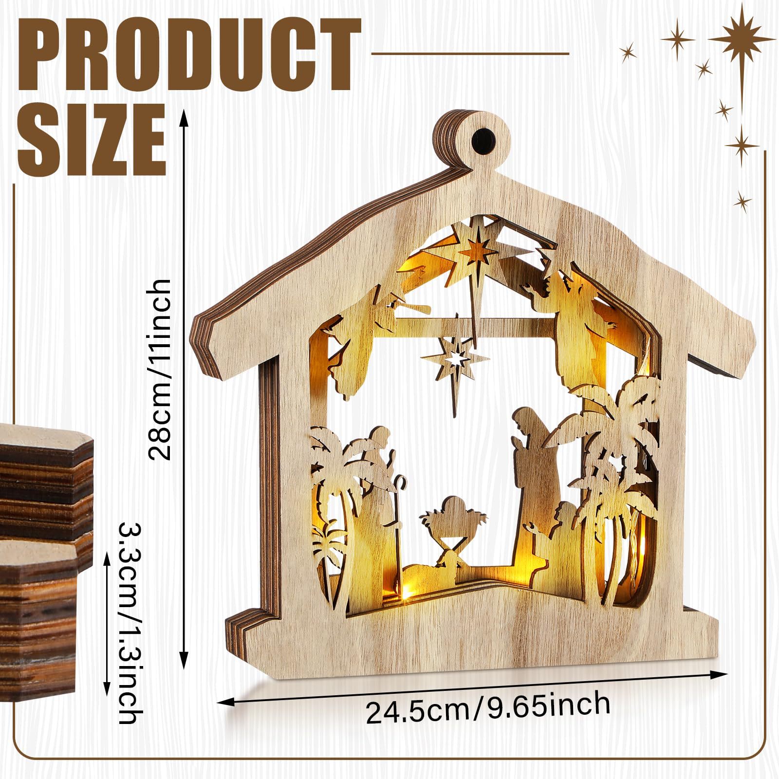 Wooden Hand Painted Figure Nativity for Home Tabletop Mantel Display