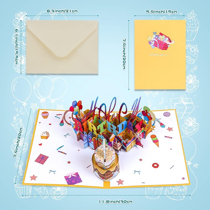 3D Musical Birthday Popup Card, Blowable Out LED Light with Candle