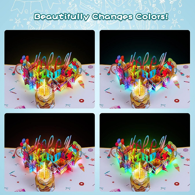 3D Musical Birthday Popup Card, Blowable Out LED Light with Candle