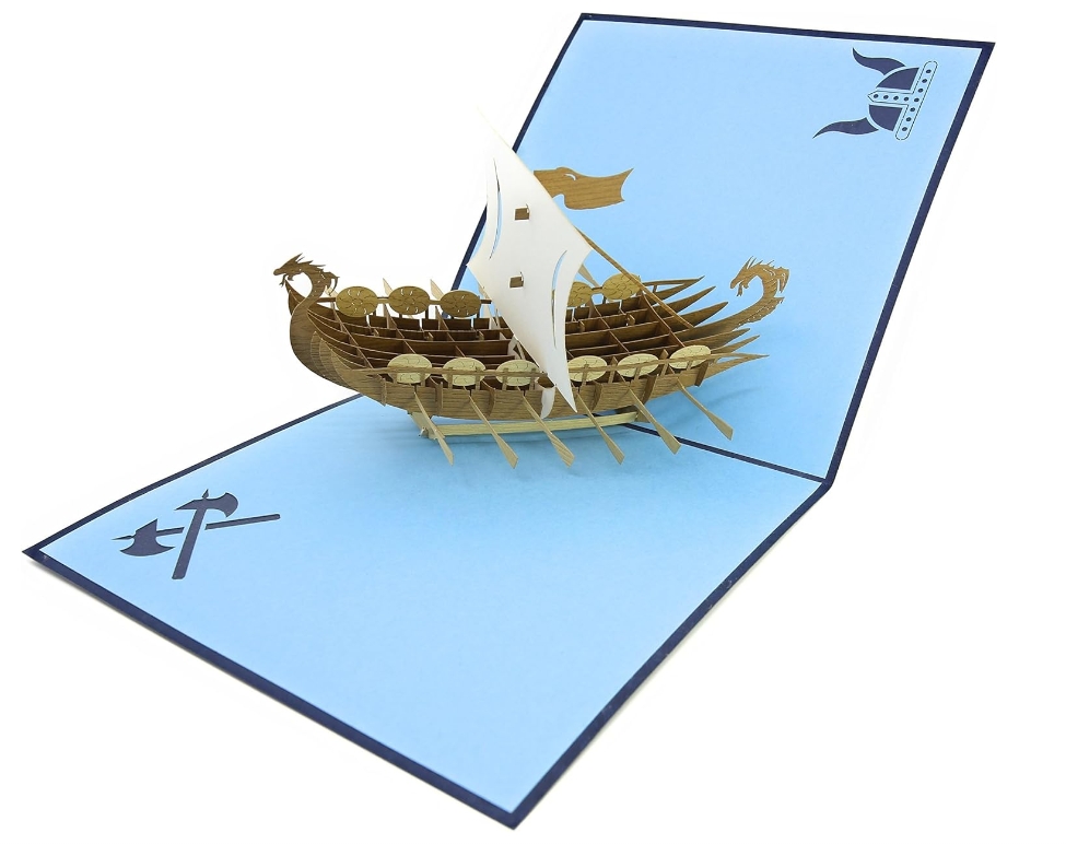 Norse Viking Ship 3D Pop Up Card for All Occasions Happy Anniversary Pop Up Birthday Card for Men Retirement Card