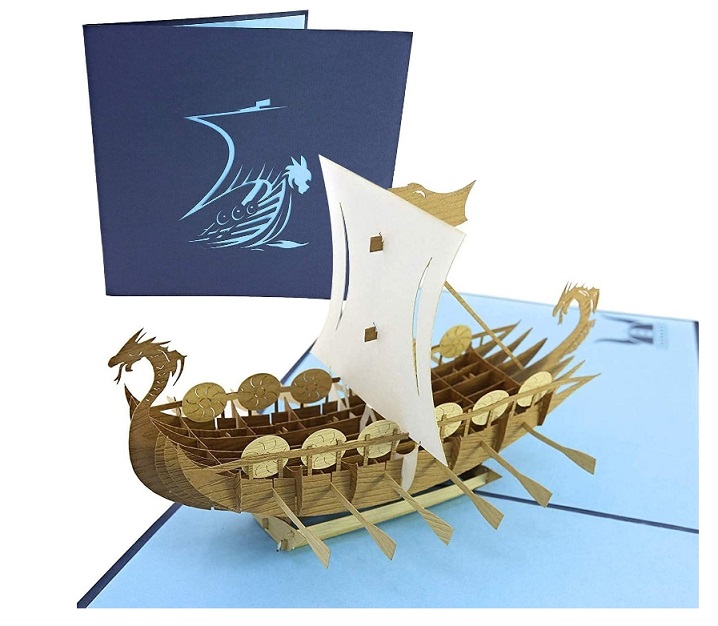 Norse Viking Ship 3D Pop Up Card for All Occasions Happy Anniversary Pop Up Birthday Card for Men Retirement Card