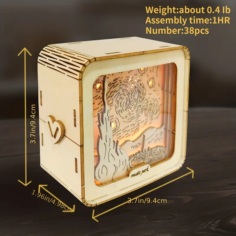 3D Wooden Puzzles Castle Music Box With Night Light, DIY Crafts Model Kits, Birthday Christmas Gifts