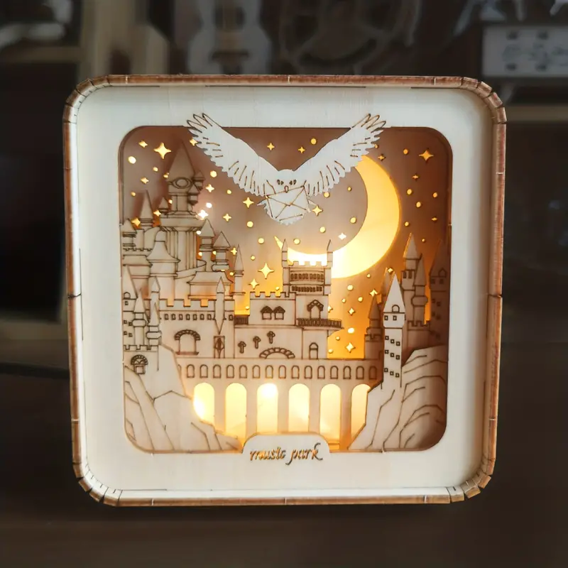 3D Wooden Puzzles Castle Music Box With Night Light, DIY Crafts Model Kits, Birthday Christmas Gifts
