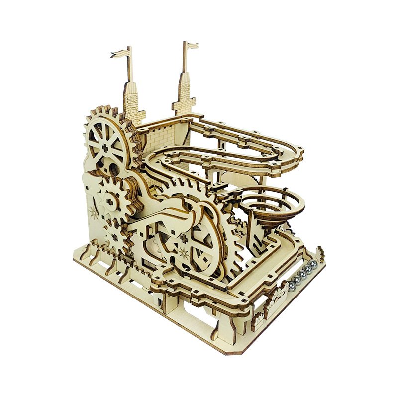 3D castle track ball wooden three-dimensional puzzle diy simulation mechanical ornaments handmade building blocks assembled toys