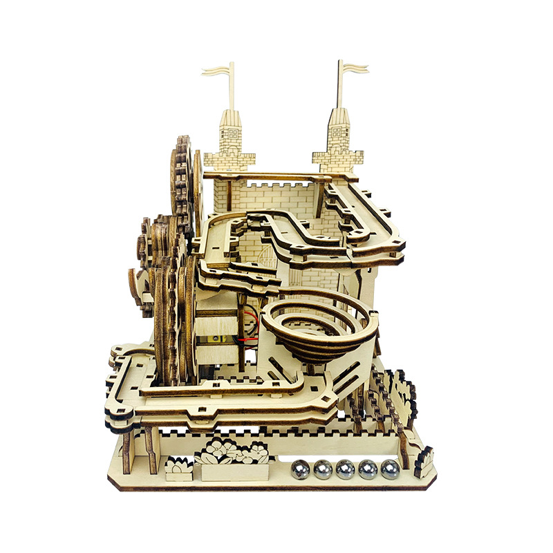 3D castle track ball wooden three-dimensional puzzle diy simulation mechanical ornaments handmade building blocks assembled toys