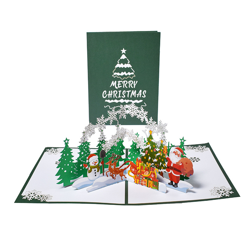 Celebrate Christmas 3D Greeting Card Holiday Wishes Handmade Paper Sculpture Gift Card Flying Deer Forest