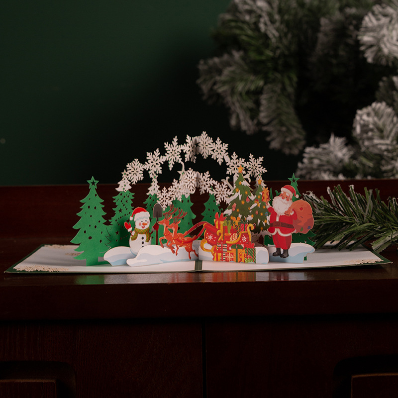 Celebrate Christmas 3D Greeting Card Holiday Wishes Handmade Paper Sculpture Gift Card Flying Deer Forest