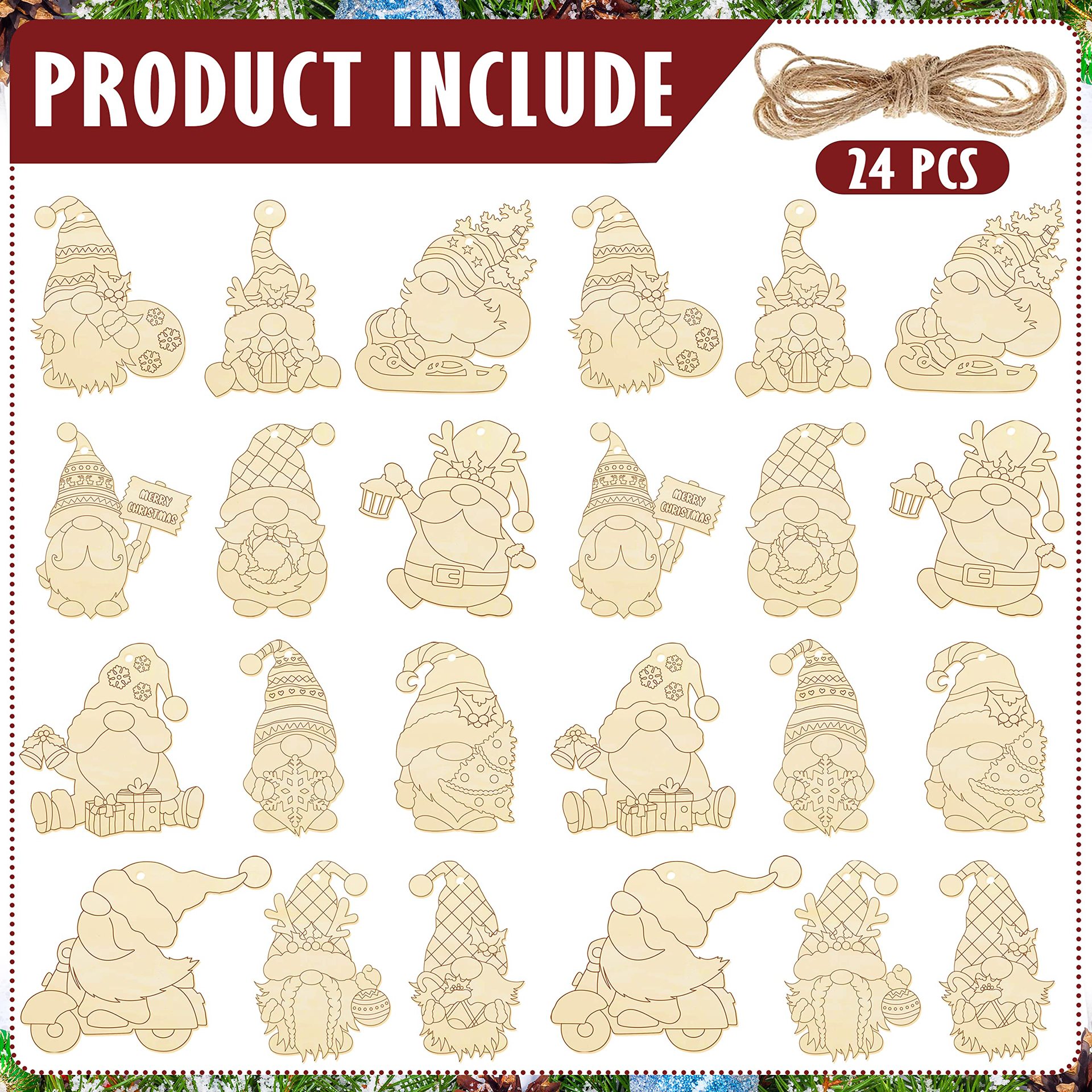 Wooden Hanging Ornaments Christmas Gnome ,Gnome Wood Ornaments for Christmas Tree