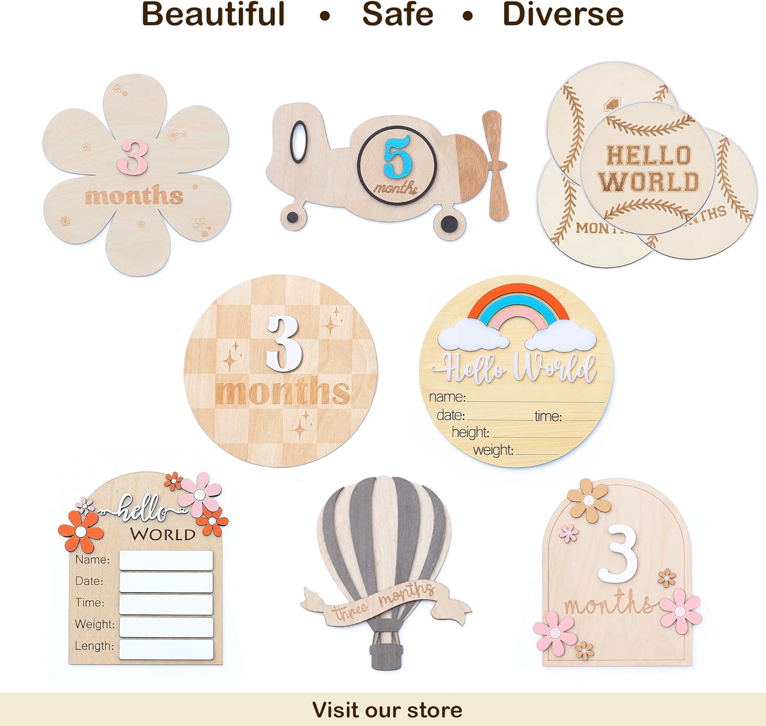 Wooden Baby Monthly Milestone Card CD Set Newborn Photography Props