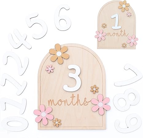 Wooden Baby Monthly Milestone Card CD Set Newborn Photography Props
