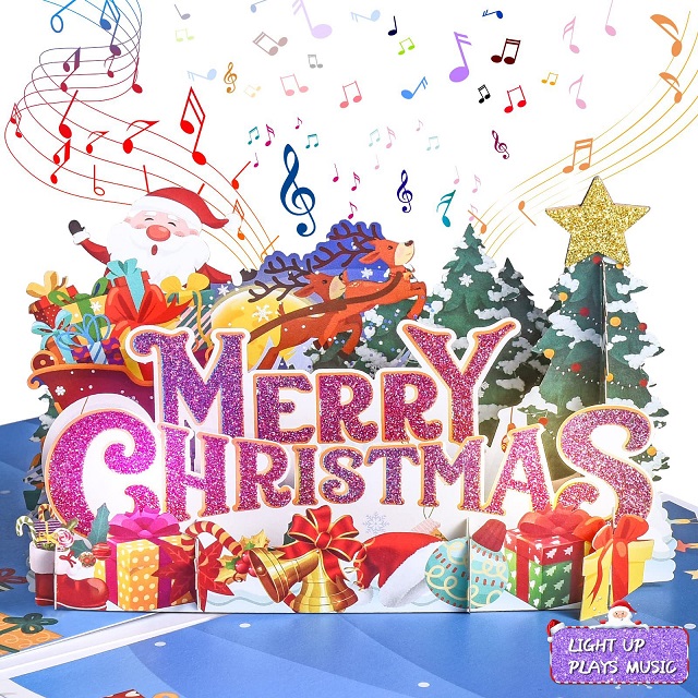 Lights and music 3D Christmas greeting card