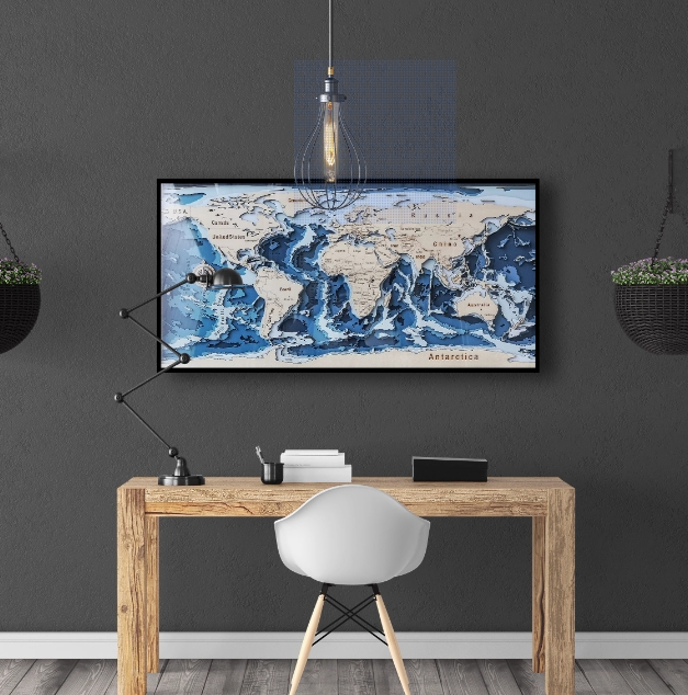 World map 3d wood stereo embossed art blue ocean living room wall hanging creative gift gift