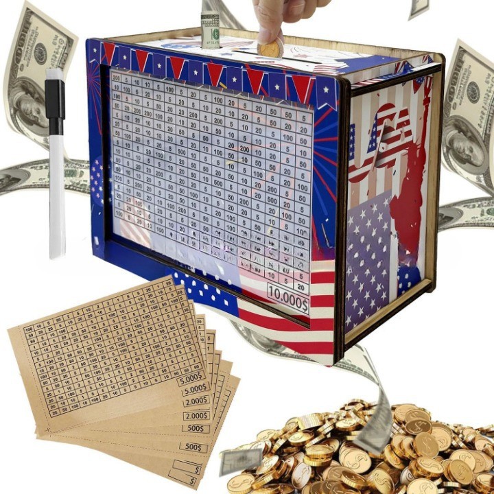 Laundry Room Banknotes and Coin Wooden Box Savings money independence picture