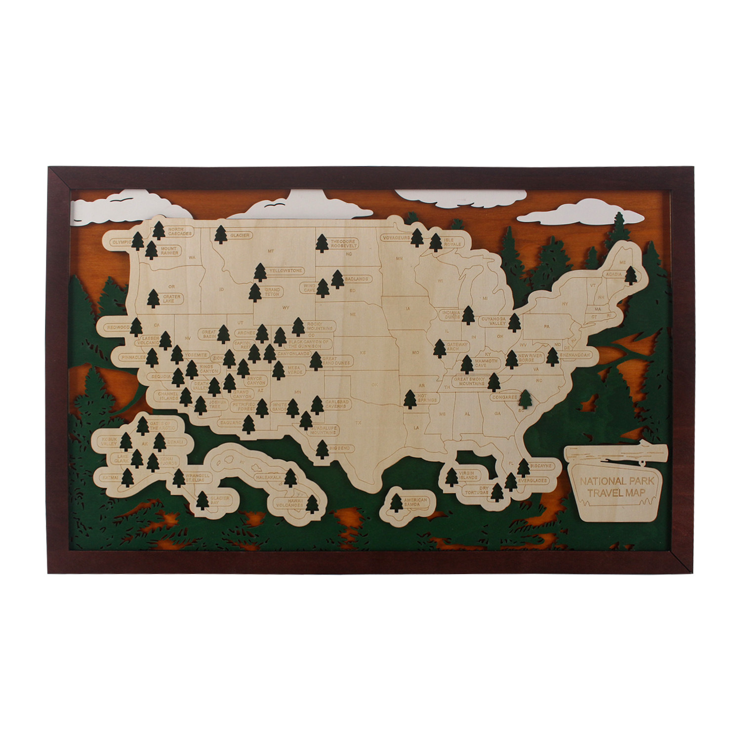 Wall Decoration US National Parks Tourist Map Wooden Travel Map Wall Hanging Home Decoration Ornaments