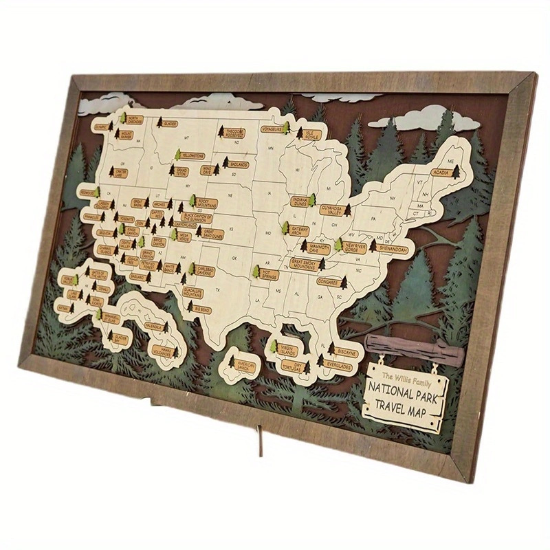 Wall Decoration US National Parks Tourist Map Wooden Travel Map Wall Hanging Home Decoration Ornaments