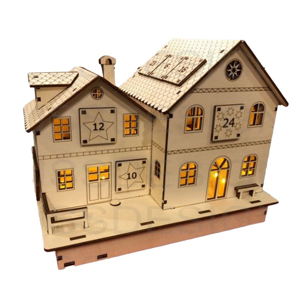 wooden advent calendar house