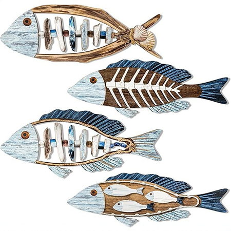 Řemeslné nástěnné dekorace s rybami: Dekorace inspirovaná severským a středomořským stylem od Gumowoodcrafts