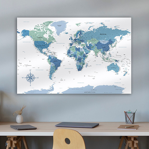 Custom Turquoise World Map Mural for Kids' Rooms & School Decor