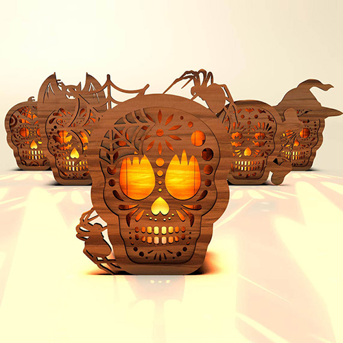 Handcrafted Wooden Skull Candleholder Lanterns: Premium Halloween Decor