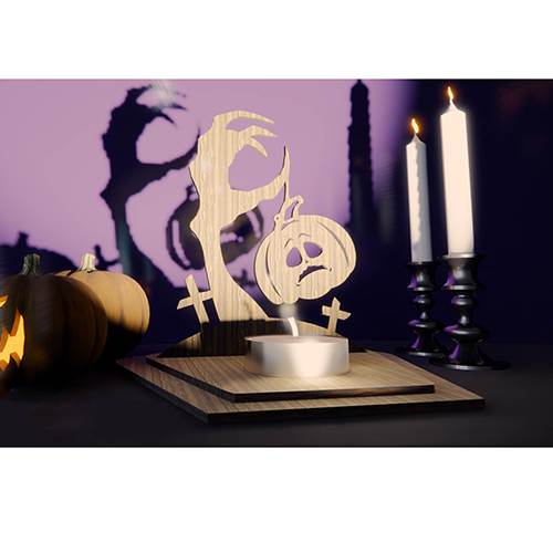 Handcrafted Halloween Wooden Decor Set: Ghost Tea Light Holders & Lanterns