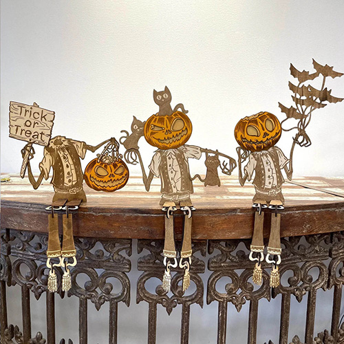 Spine-Chilling Elegance: The Halloween Thriller Pumpkin Man Set by Gumowoodcrafts