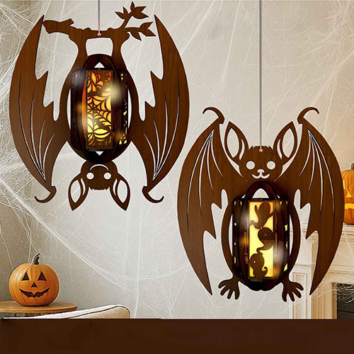 Handcrafted Halloween Bat Lantern Night Light - Custom Hanging Decor for Home and Garden
