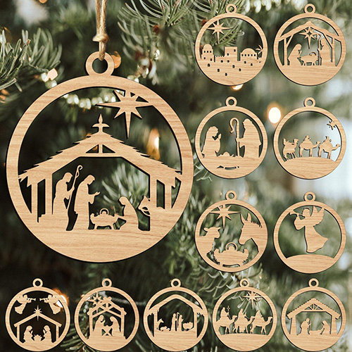 Custom Wooden Laser-Cut Ornaments: DIY Christmas Decor & Nativity Hanging Pieces Custom Wooden Laser-Cut Ornaments: DIY Christmas Decor & Nativity Hanging Pieces