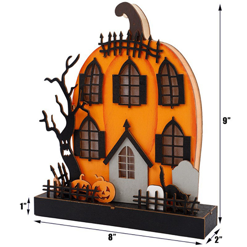 Custom Halloween Decorative Pumpkin Light: Wooden Haunted House Night Light