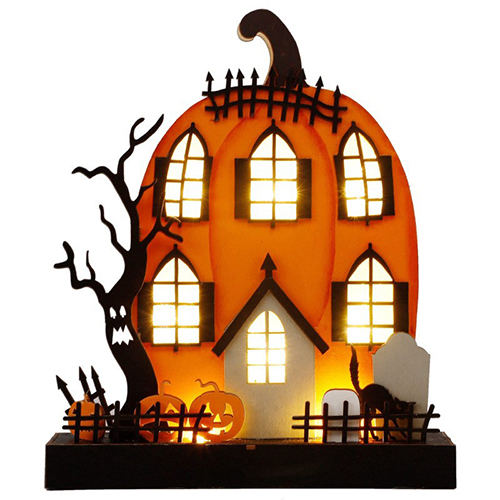 Custom Halloween Decorative Pumpkin Light: Wooden Haunted House Night Light