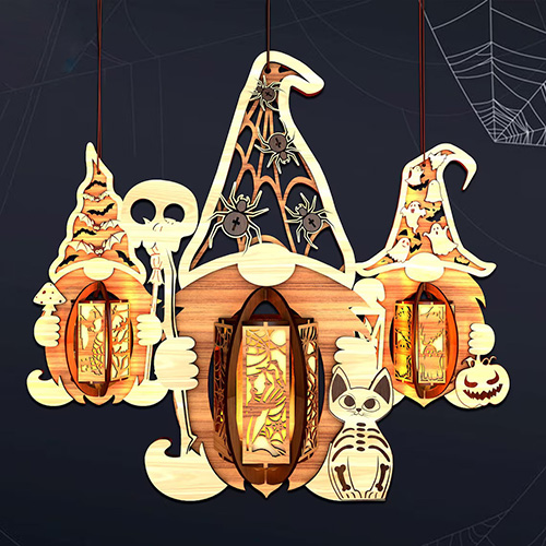 Halloween Wooden Gnome Lanterns - Custom Hanging Decor for Spooky Party Ambiance