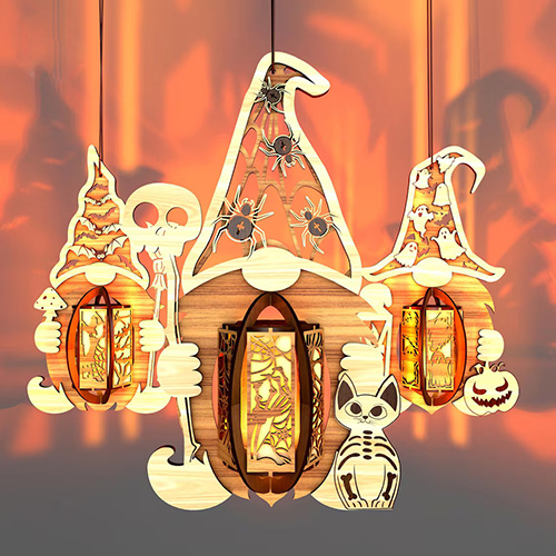 Halloween Wooden Gnome Lanterns - Custom Hanging Decor for Spooky Party Ambiance